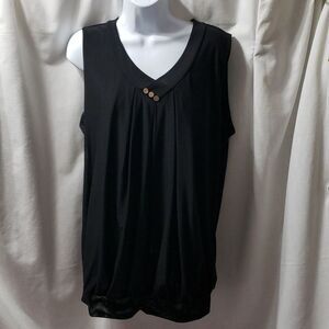 Timeson. Black,V-neckline, Double Layered Fine Mesh, Sleeveless Blouse. Size 2XL
